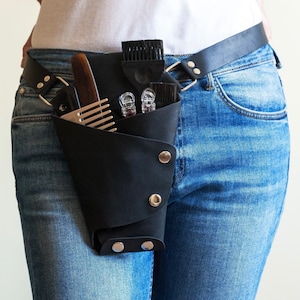 Genuine Leather Barber Tool Holster: Hairstylist Scissor Pouch