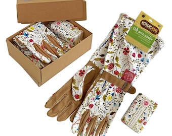 Set regalo guanti da giardino floreale: polsini salva-braccia + sapone al burro di karité