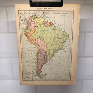 1914 Vintage Map of South America and Central America