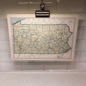1942 vintage Carte de la Pennsylvanie et de l'Oregon