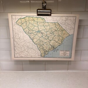 1942 Vintage Map of South Carolina + South Dakota