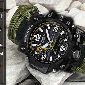 Casio G-Shock Mudmaster GWG-1000 Series Adjustable Paracord Survival Watch Band Black Green Navy Gunmetal Gray Also fits GWG-100 and GG-1000