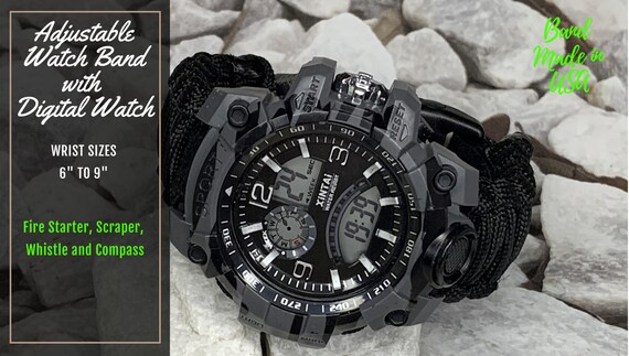 Correa de reloj Paracord de supervivencia ajustable negra hecha a mano 55 mm G Estilo de choque Reloj digital de camuflaje gris oscuro CUALQUIER TAMANO DE MUNECA Etsy Espana