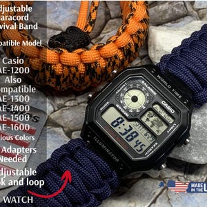Casio World Time AE-1200 Adjustable Paracord Survival Watch Strap Band Various Colors Compatible Models