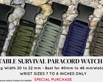 Handmade Survival Paracord Watch Band: Adjustable 20-22mm