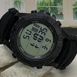 Black Handmade Adjustable Hook and Loop Survival Emergency Paracord Survival Wide Watch Band with 50 mm Case Digital Watch