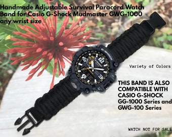 Casio G shock Mudmaster GWG 1000 and GG 1000 and GWG 100 Series Black Adjustable Paracord Survival Watch Band Etsy