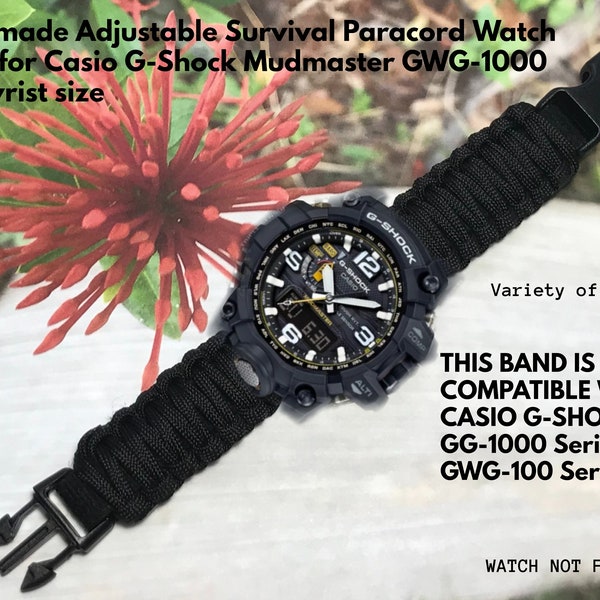 Casio G-Shock Mudmaster GWG-1000 and GG-1000 and GWG-100 Series Black Adjustable Paracord Survival Watch Band