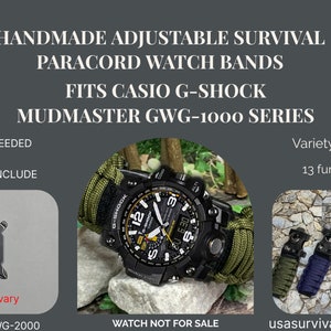 Casio G-Shock Mudmaster GWG-1000 Series Adjustable Paracord Survival Watch Band Black Green Navy Gunmetal Gray