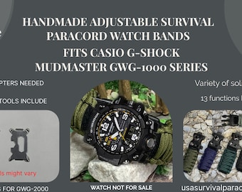 Casio G shock Mudmaster GWG 1000 Series Adjustable Paracord Survival Watch Band Black Green Navy Gunmetal Gray Etsy New Zealand