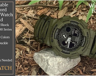 Correa de reloj de supervivencia de paracord ajustable Casio G-Shock serie  GA-100, color negro, verde, azul, azul marino y Para más colores,