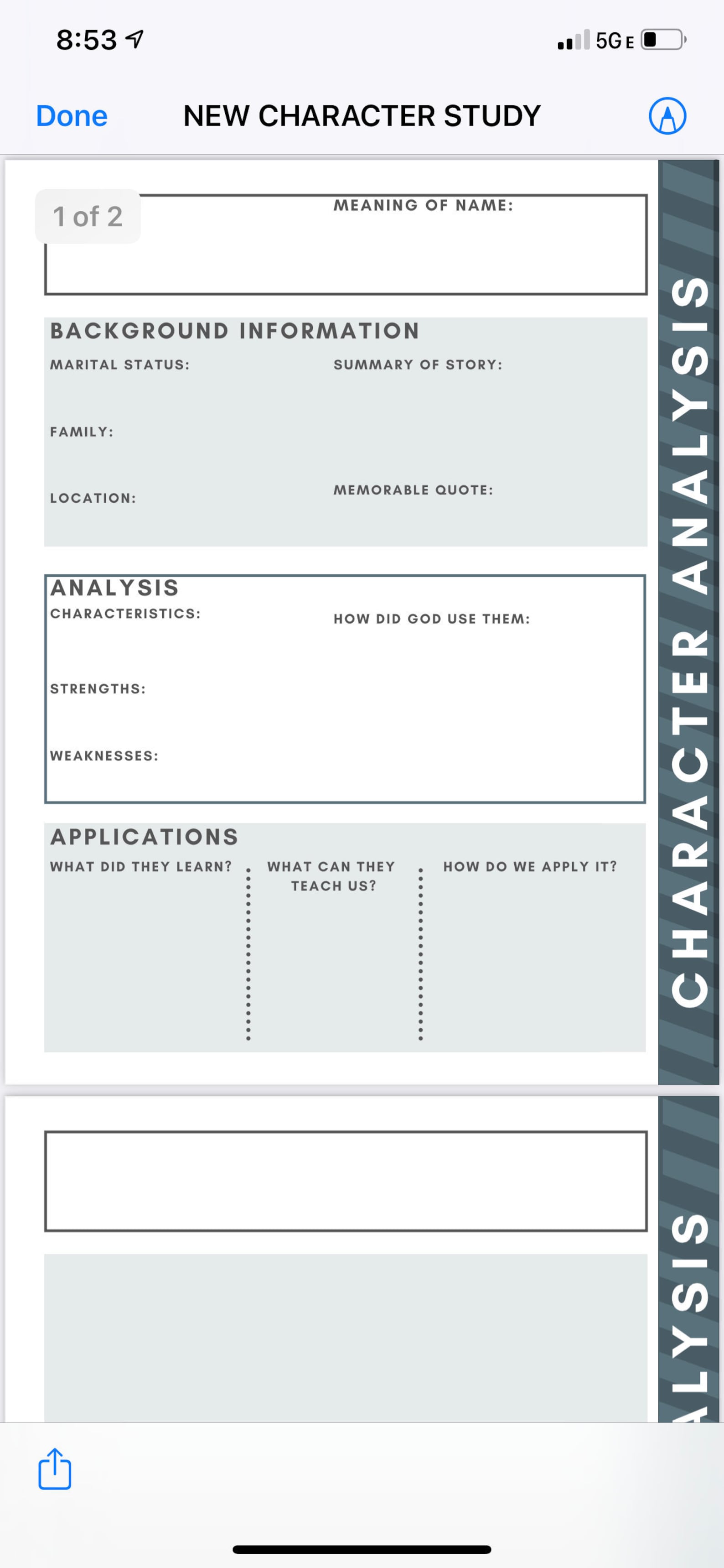 PRINTABLE ONE PAGE Bible Character Analysis Sheet/template Etsy UK