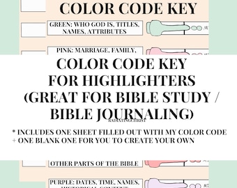 PRINTABLE Bible Study Highlighter Color Code // Bible Journaling // Bible study // Faith Planner