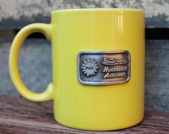 Vintage, Airline Mug," Northeast airlines", Pewter Badge, Airline Souvenir Mug, Northeast Airlines Mug," Yellow Birds," Retro Mug