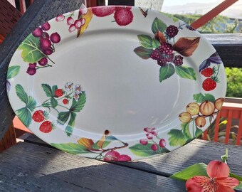 Bandeja ovalada vintage para servir, porcelana Spirito, Franmara, Checoslovaquia, diseño de frutas. Plato grande para servir, bandeja de verano.