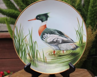 Vintage Bird Plate, 12 Water Bird Series, Red Breasted Merganser, Limited Edition Plate, Danbury Mint, Eric Tenney, Bavarian Porcelain Plate