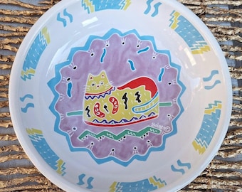 Vintage, Chaleur Bowl, Judith Gieger, 1987,  Cat Bowl, Salad or Pasta Dish, Hand Painted Bowl, Whimsical Cat Theme