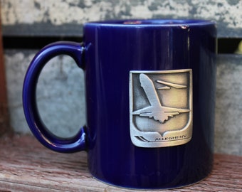 Vintage Airline Mug," Allegheny," Pewter Airline Badge, Airline Souvenir Mug, Allegheny Coffee Mug, Airline Memorabilia