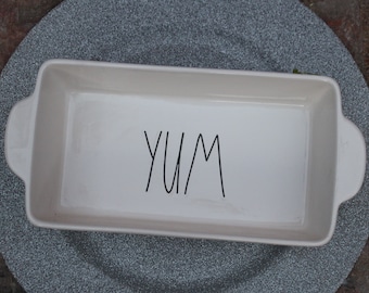 Vintage Rae Dunn, "Yum", Loaf Pan, Bread Dish,  By Magenta, Artisan Collection, Baking Dish, Whiteware, Cake Pan
