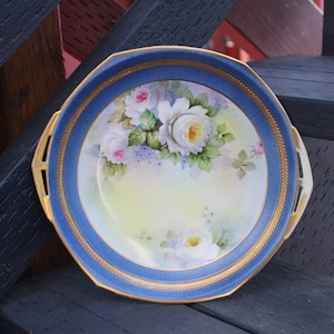Antique Cake Plate, Morimura, Nippon, 2 handled Plate, Desert Plate, Floral Plate, Afternoon Tea Plate, Sandwich Plate, Hand Painted Plate