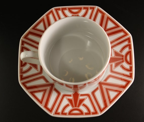Set of 5, Fitz and Floyd Cups and Saucers,the Ritz, Terracotta