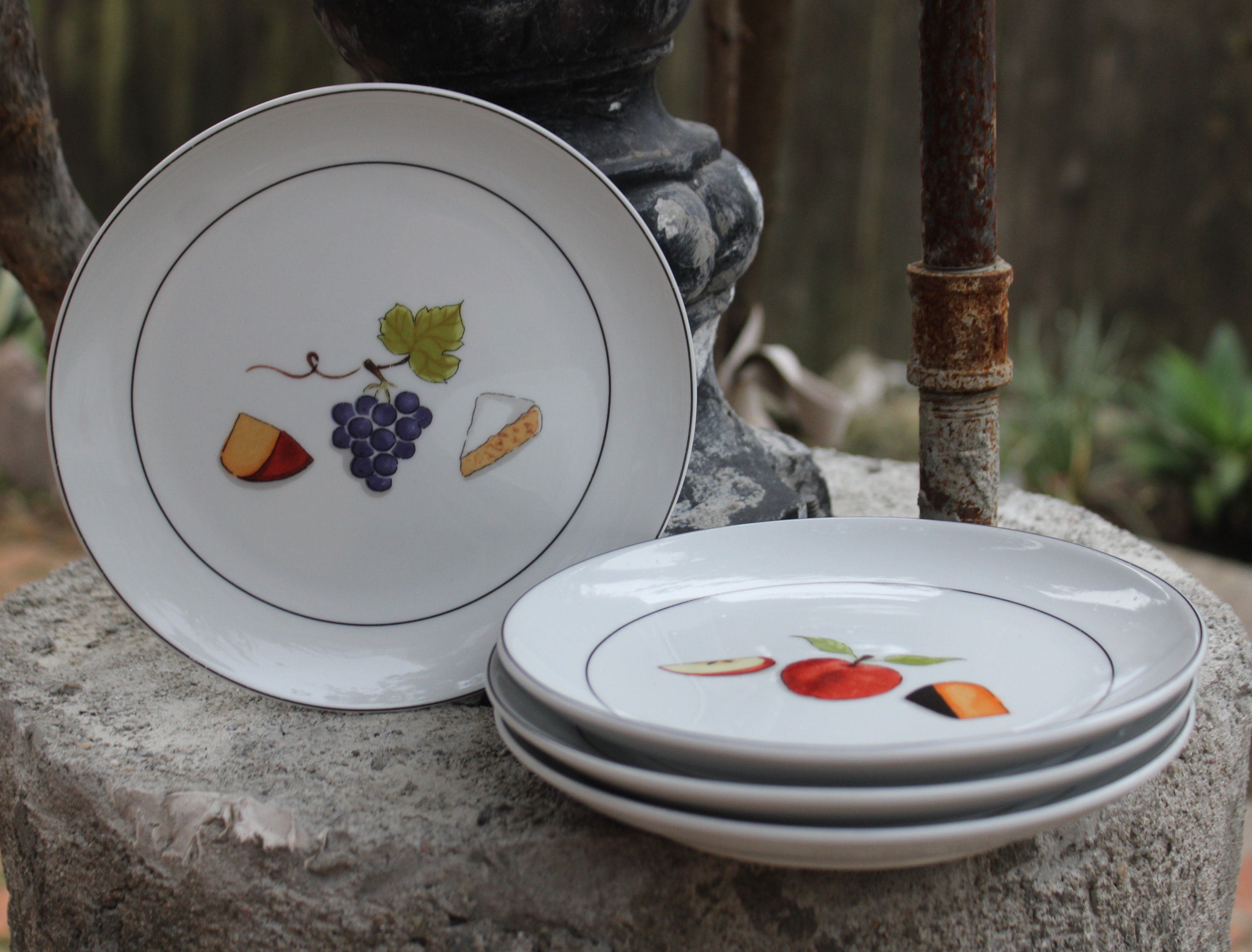 Vintage Set of 4 Plates Nancy Green Crate and Barrel Fruit Fromage Cheese Plates Appetizer Plates Fruit Plates Snack Plates Etsy