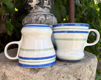 Kubki Vintage Starbucks, 2007, zestaw 2 szt., w niebiesko-zielone paski, 12 uncji, kubki retro do restauracji, filiżanki do kawy