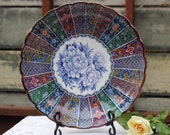Vintage, Japanese Bowl, Large, Shallow, Jewel Tones, Decorative Bowl, Scalloped Edges, Floral Panels, 11 1 2 inches