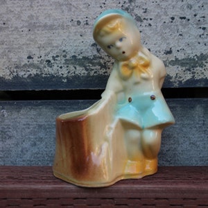 Vintage Planter,1940's, Little Boy Blue, Shawnee Planter, Succulent Pot, Small Plant Pot,  Yellow and blue Planter, Retro Charm!