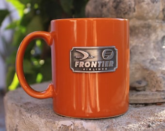 Vintage, Airline Mug," Frontier", Pewter Airline Badge, Airline Souvenir Mug, Frontier Airlines, Coffee Mug, Airline Memorabilia, Retro Mug