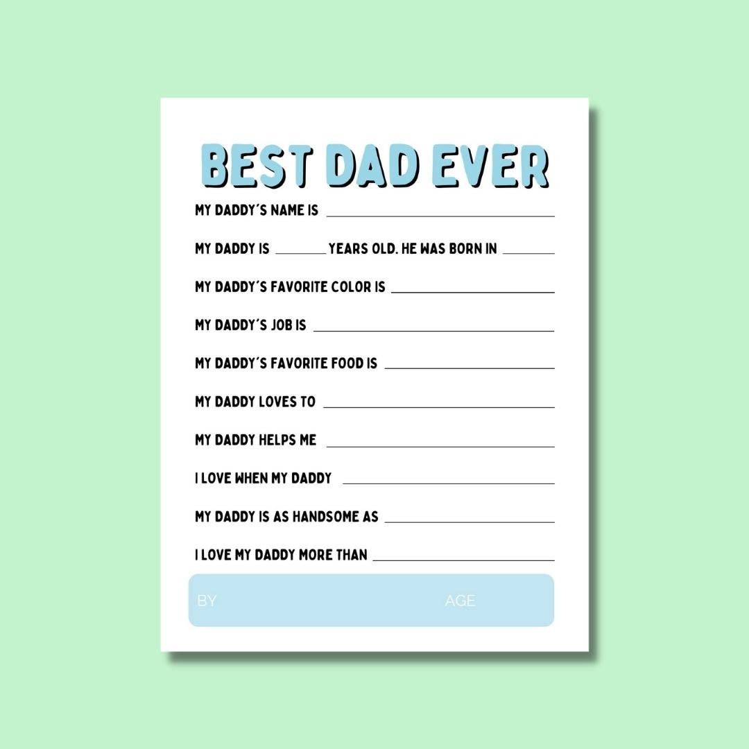 Father's Day Printable Best Dad Ever Fathers Day Activity Fathers Day ...