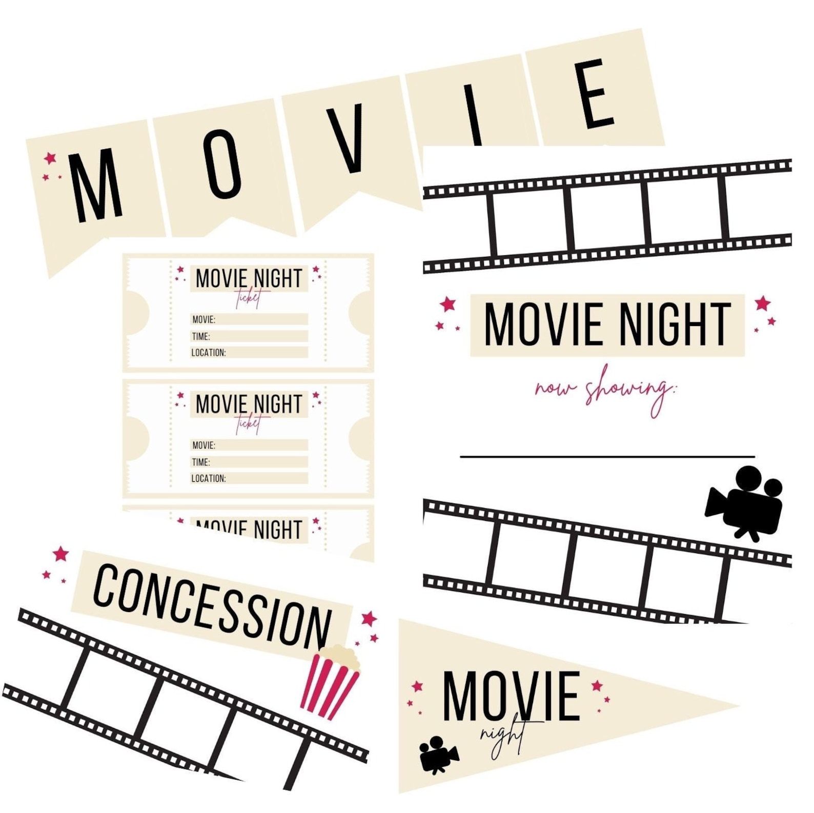 Movie Night Printables Family Movie Night Printables Kids Etsy UK