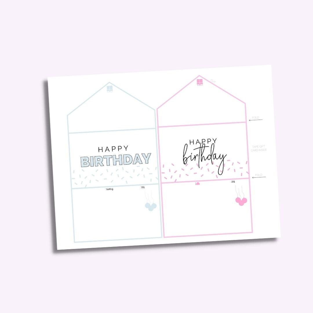 Happy Birthday Printable Gift Card Holder Pink or Blue Birthday Gift ...