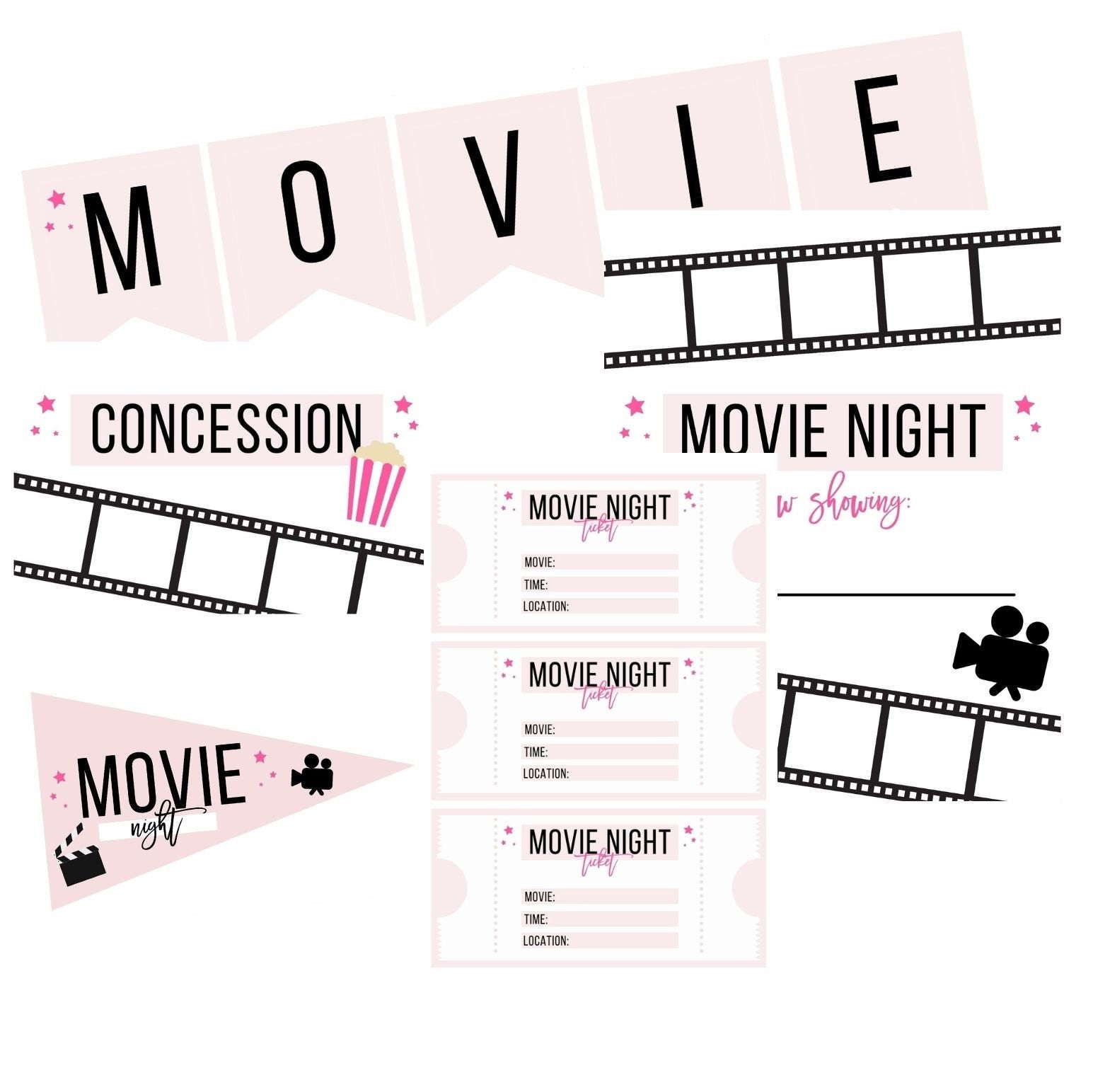 Movie Night Printables Family Movie Night Printables Kids Girls Movie ...
