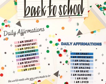 Morning Daily Affirmations Motivational Printable for Kids - Blue and Rainbow | Kids Routine | Printable Routine | Kids Affirmations