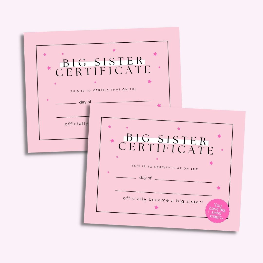 Big Sister Certificate Printable | Big Sis Printable | Promoted to Big ...