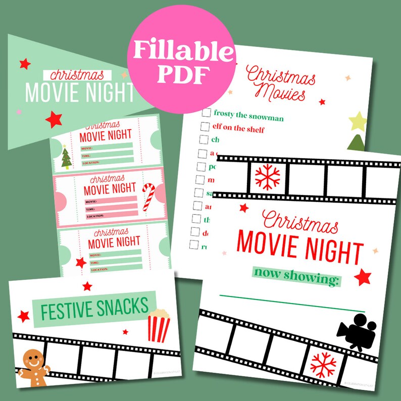 Christmas Movie Night Printables Kids Christmas Movie Night Christmas ...