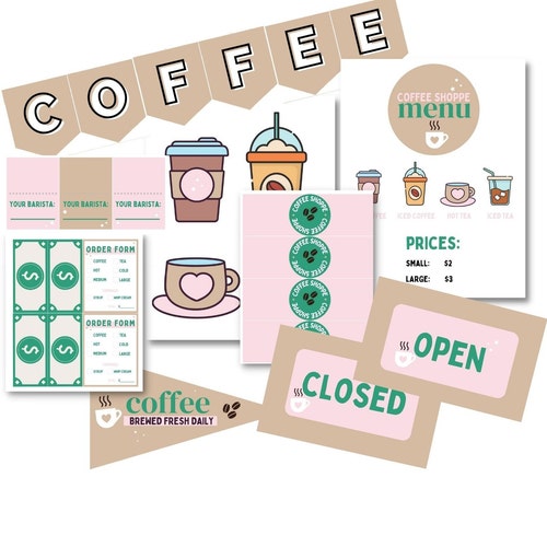 Dramatic Play Coffee Shop Printables for Kids Green - Etsy
