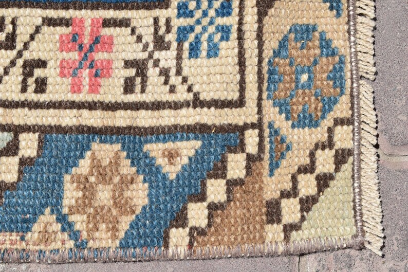 VINTAGE MINI RUG,Turkish Mini Rug,Bath Rug,Turkey Small Rug,Wool Doormates,Handmade Mini Rug,Small Gift Rug,Small Rugs,1/'9x3/'2 ft,409-M,