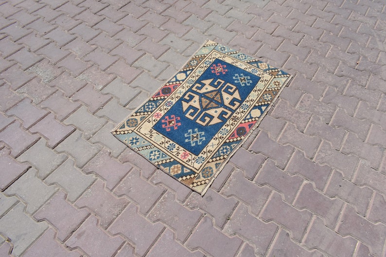 VINTAGE MINI RUG,Turkish Mini Rug,Bath Rug,Turkey Small Rug,Wool Doormates,Handmade Mini Rug,Small Gift Rug,Small Rugs,1/'9x3/'2 ft,409-M,