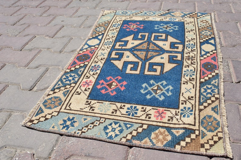 VINTAGE MINI RUG,Turkish Mini Rug,Bath Rug,Turkey Small Rug,Wool Doormates,Handmade Mini Rug,Small Gift Rug,Small Rugs,1/'9x3/'2 ft,409-M,