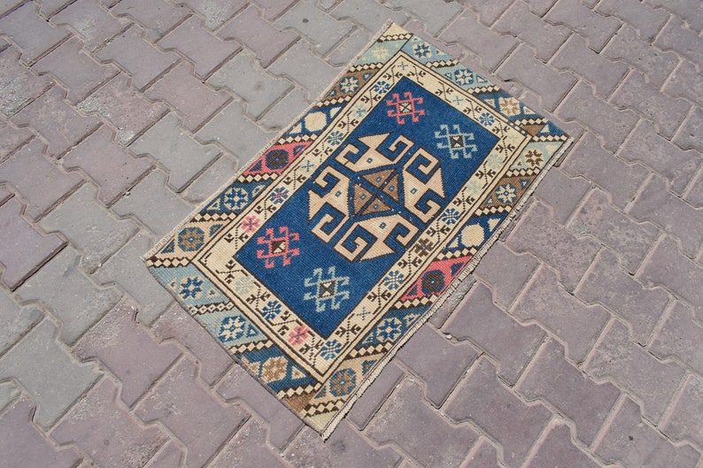 VINTAGE MINI RUG,Turkish Mini Rug,Bath Rug,Turkey Small Rug,Wool Doormates,Handmade Mini Rug,Small Gift Rug,Small Rugs,1/'9x3/'2 ft,409-M,