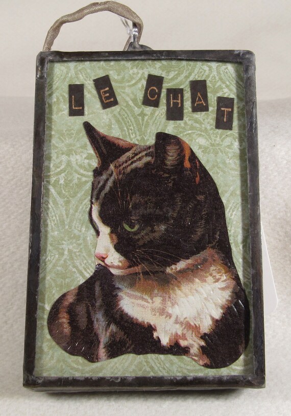 Le Chat Vintage Black Cat Hanging Assemblage Ornament Etsy
