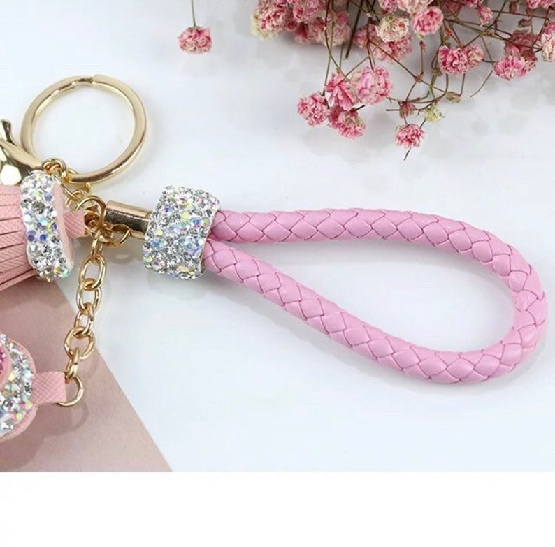 Pink Dog Keychain With Tassle Rhinestone Keychains Keychains Etsy