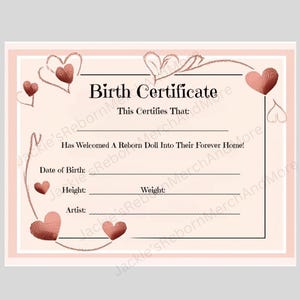 Geburtsurkunde für Rebornpuppen, Geburtsurkunde für Rebornpuppen, Sofort Download druckbare Babypuppen Urkunde