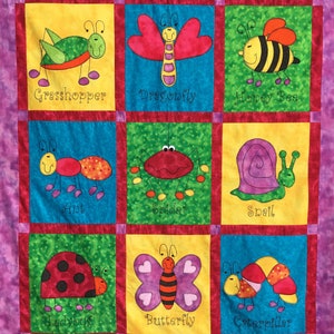 Baby Bugs Appliqué Quilt Pattern – Bees and Butterflies Patchwork Design, Digital Download PDF