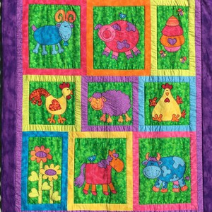 Funky Farm Applikation Quilt Muster Digitaler Download PDF - Anfängerfreundliches Bauernhof Tier Design