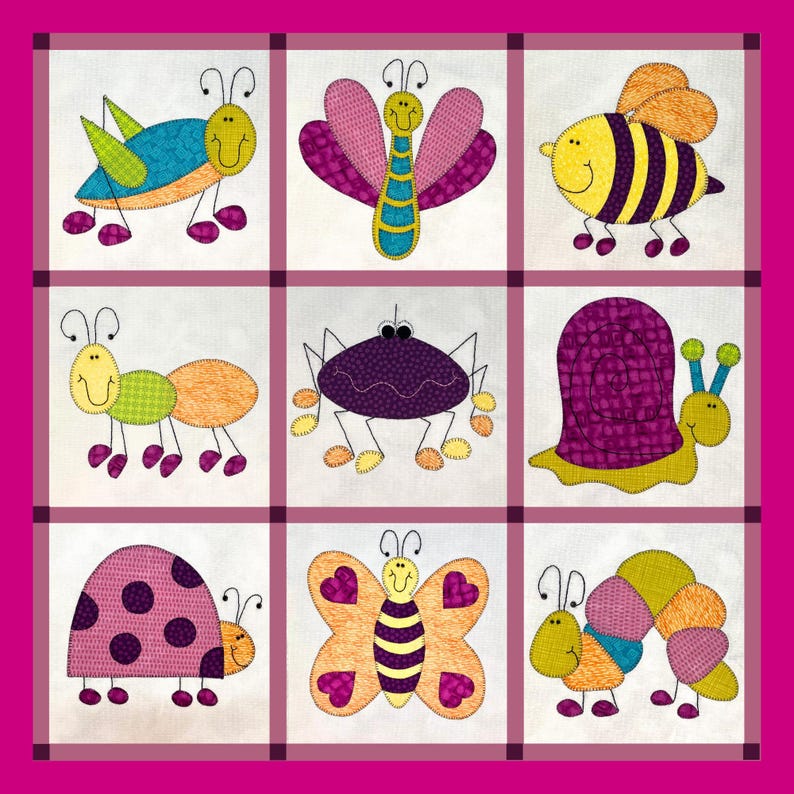 Bug Patchwork Baby Bugs Appliqué Quilt Pattern – Bees and Butterflies Patchwork ...