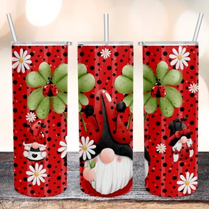 Lady Bug Gnome 20oz Straight Tumbler Wrap PNG-Sublimazione Design