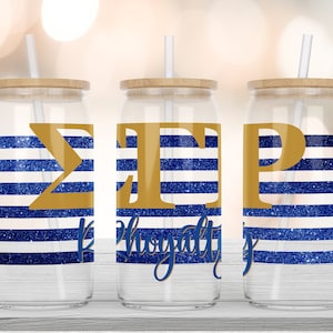 Sigma Gamma Rho-16oz GlasKanne-SGR-Blau und Gold-Sublimation Design-PNG Kommerzielle Nutzung-Wrap Design